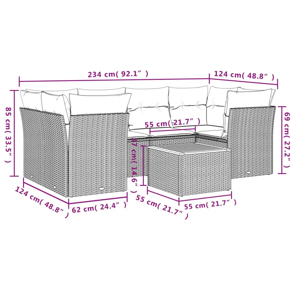 7 Piece Garden Sofa Set Poly Rattan Grey Outdoor Furniture with Storage