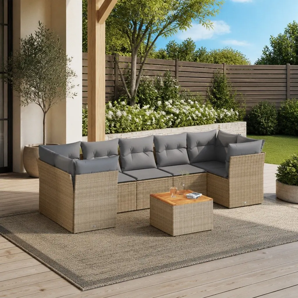 Garden Sofa Set 8 Piece Outdoor Furniture Patio Seating Beige Poly Rattan with