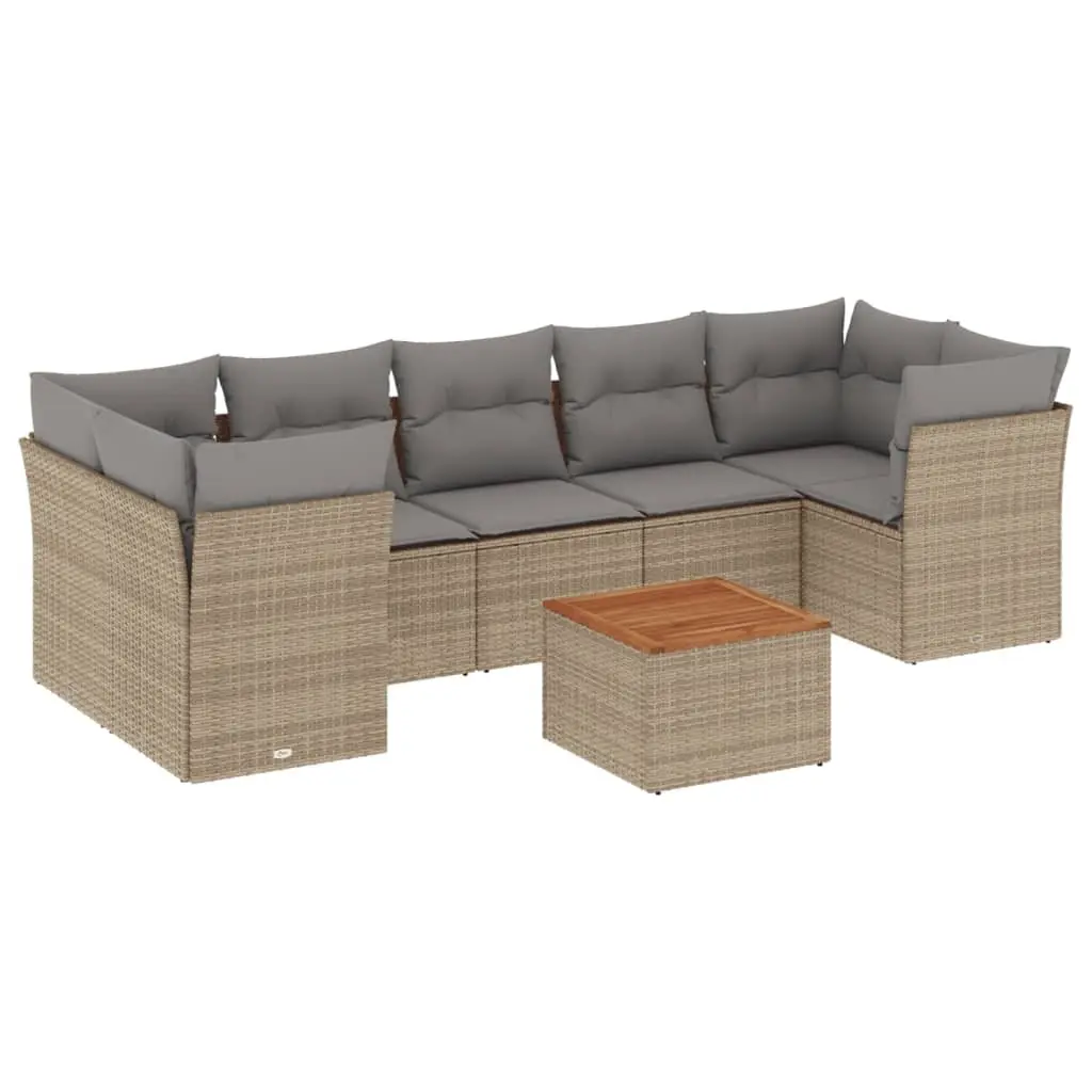 Garden Sofa Set 8 Piece Outdoor Furniture Patio Seating Beige Poly Rattan with
