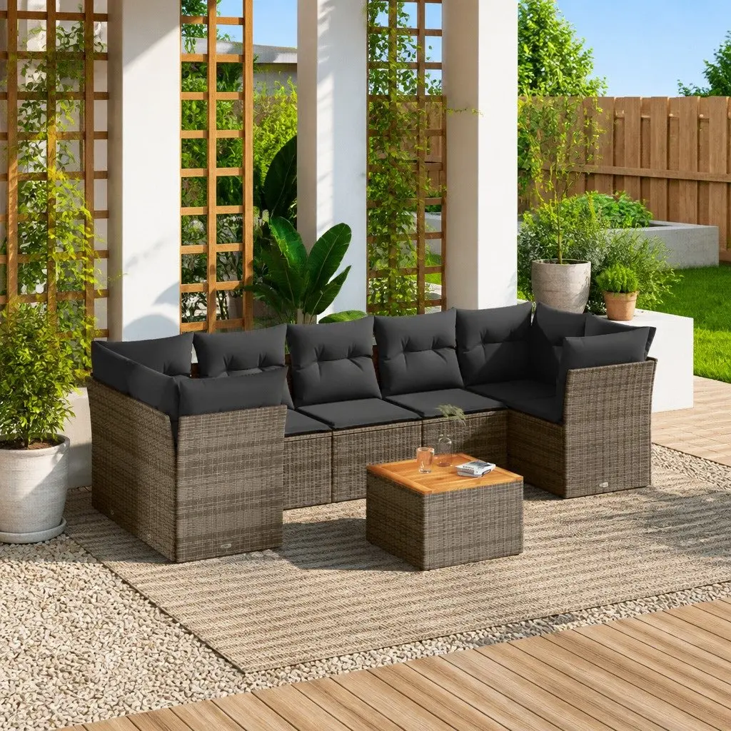 Garden Sofa Set 8 Piece Outdoor Furniture Grey Poly Rattan Patio Lounge with