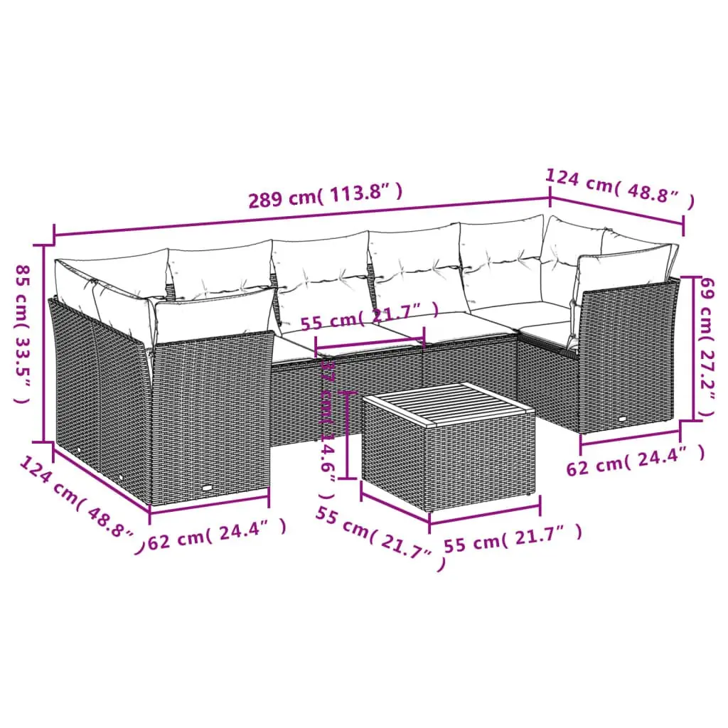 Garden Sofa Set 8 Piece Outdoor Furniture Grey Poly Rattan Patio Lounge with