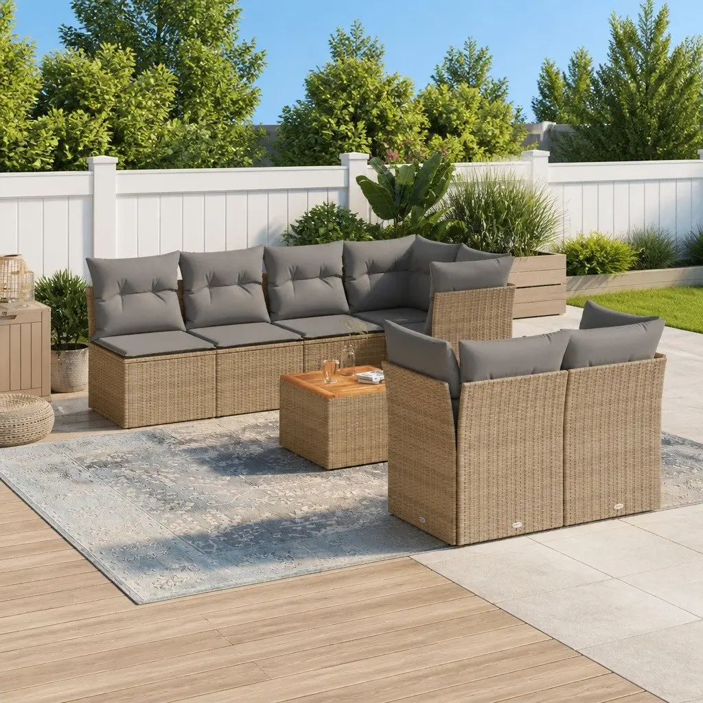 Garden Sofa Set 8 Piece Modular Beige PE Rattan Outdoor Furniture Patio Lounge