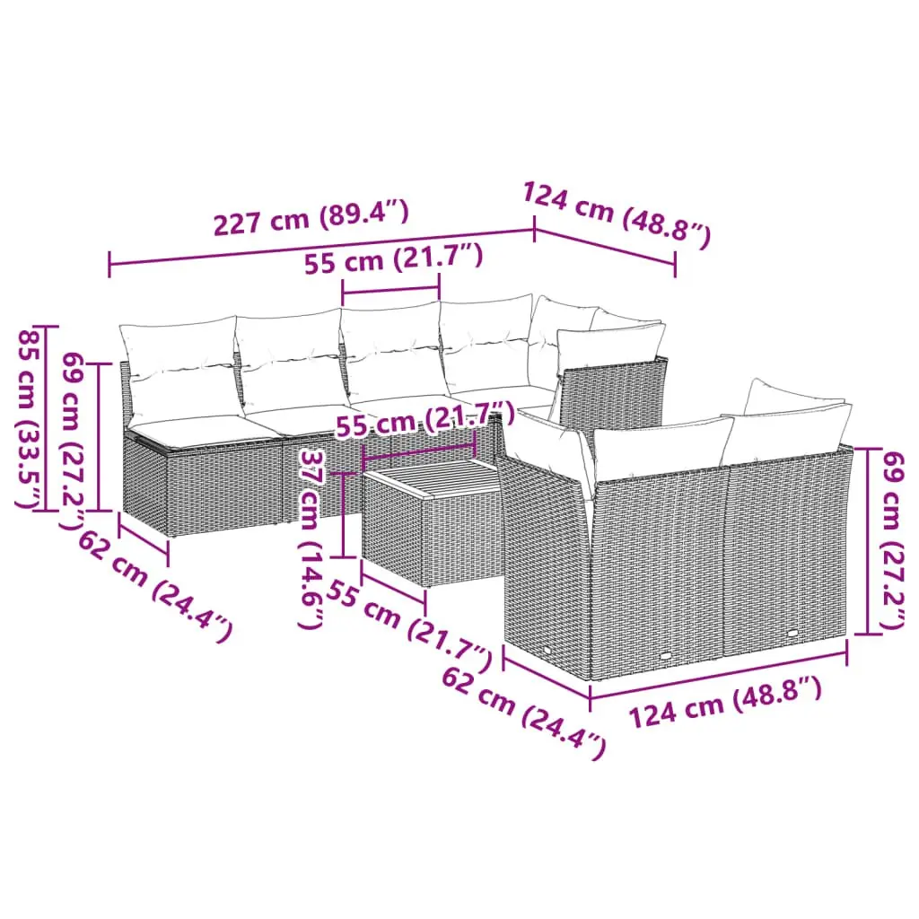Garden Sofa Set 8 Piece Modular Beige PE Rattan Outdoor Furniture Patio Lounge