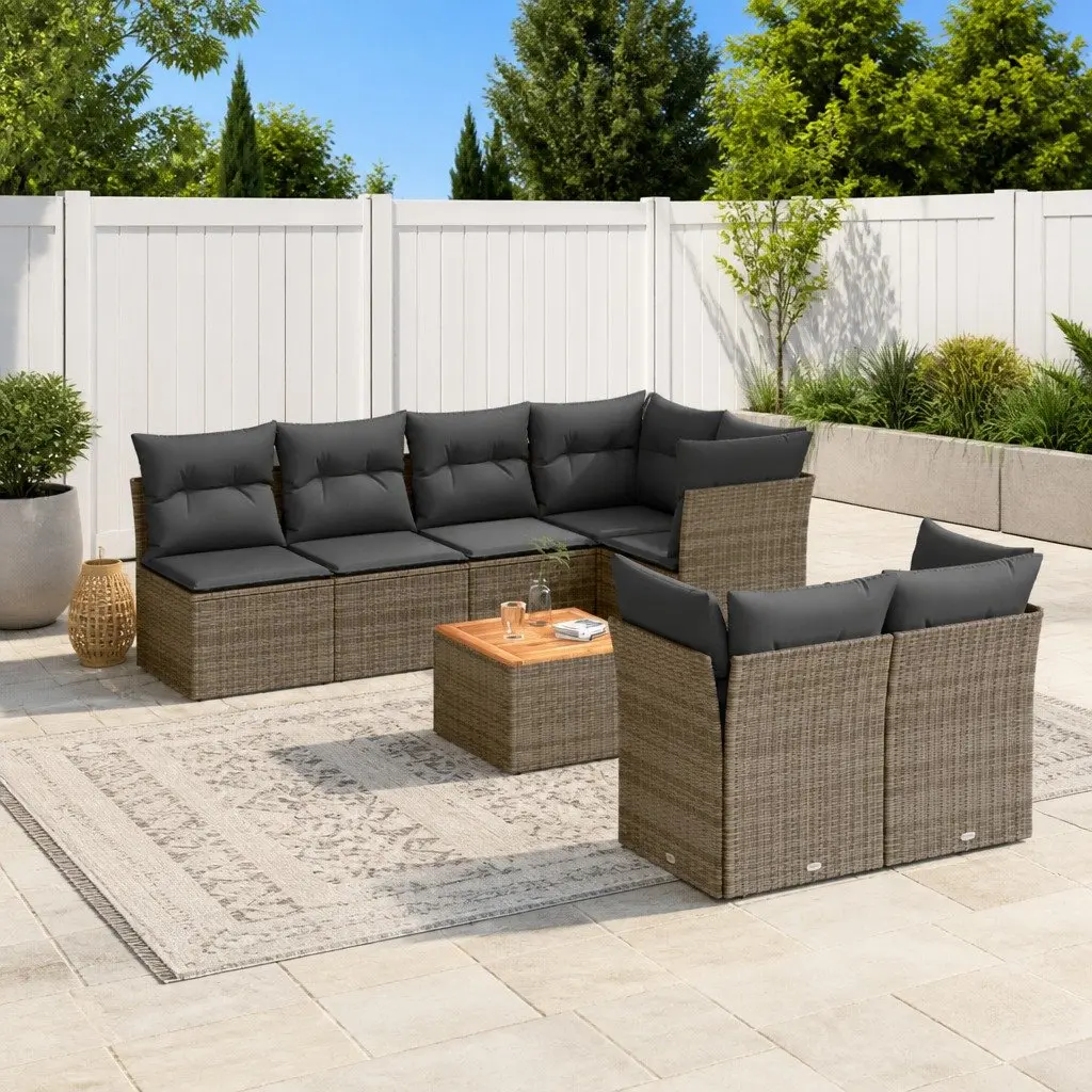 Garden Sofa Set 8 Piece Poly Rattan Grey Outdoor Furniture with Cushions