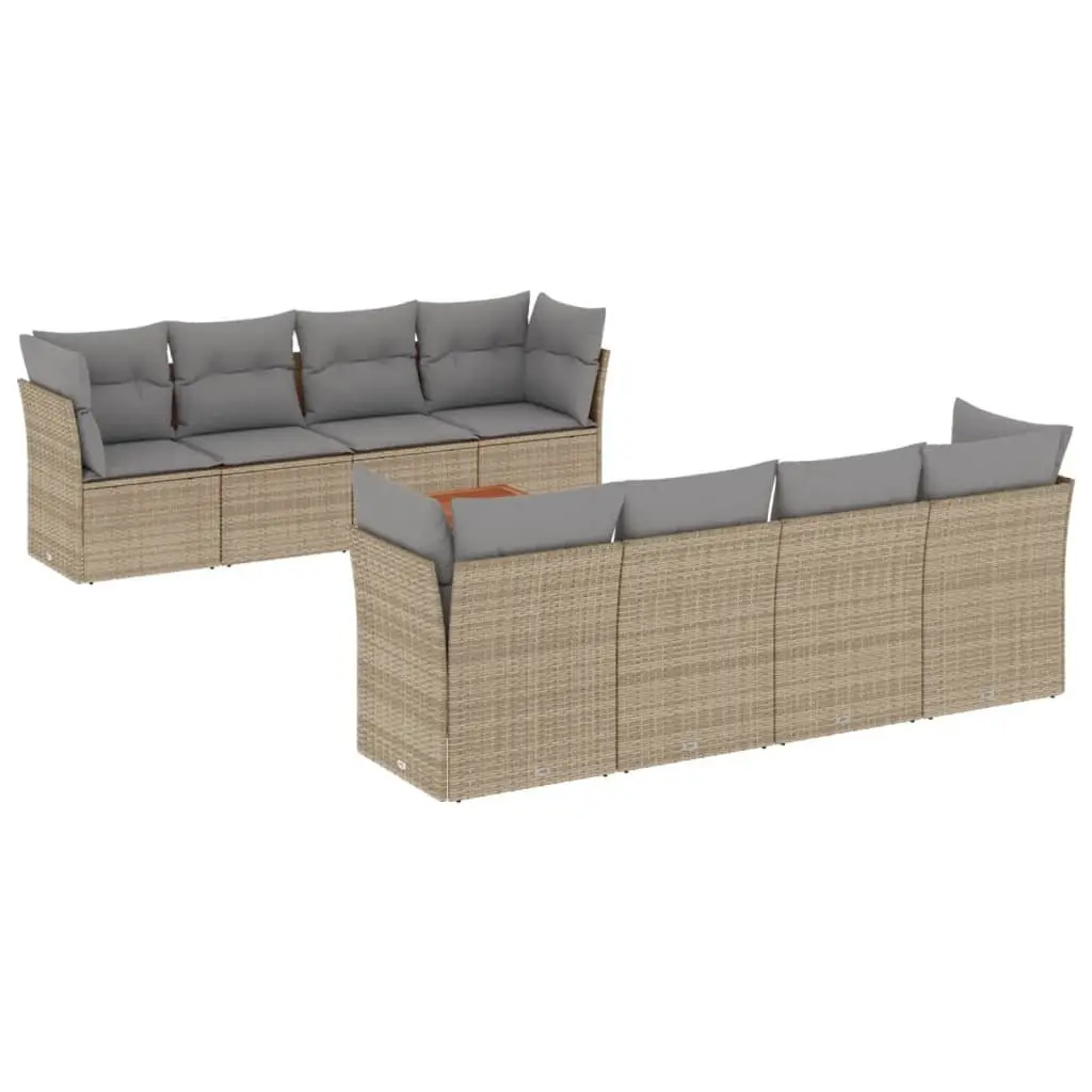 Garden Sofa Set 9 Piece Outdoor Furniture Beige Poly Rattan Patio Lounge with