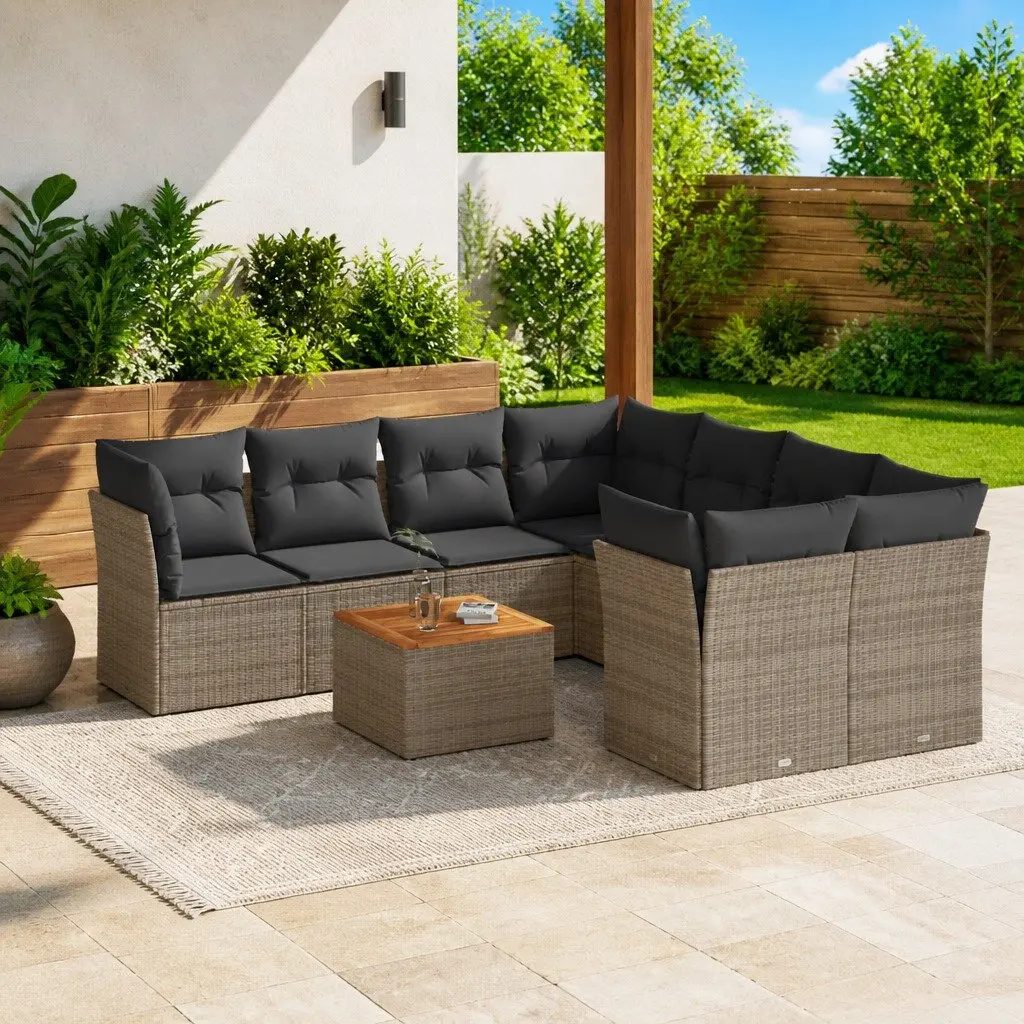 Garden Sofa Set Poly Rattan 9 Piece Outdoor Furniture Grey Patio Seating