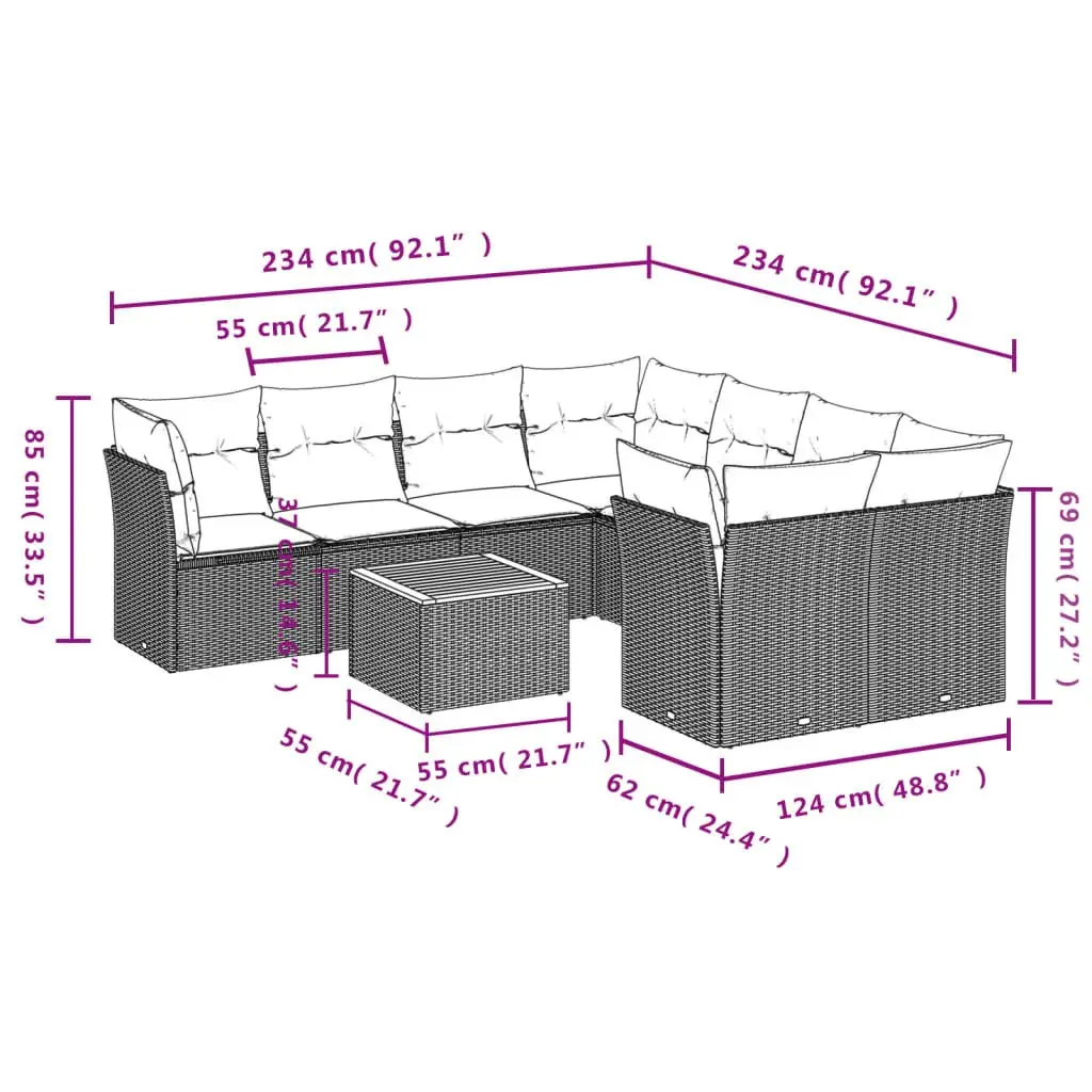 Garden Sofa Set Poly Rattan 9 Piece Outdoor Furniture Grey Patio Seating