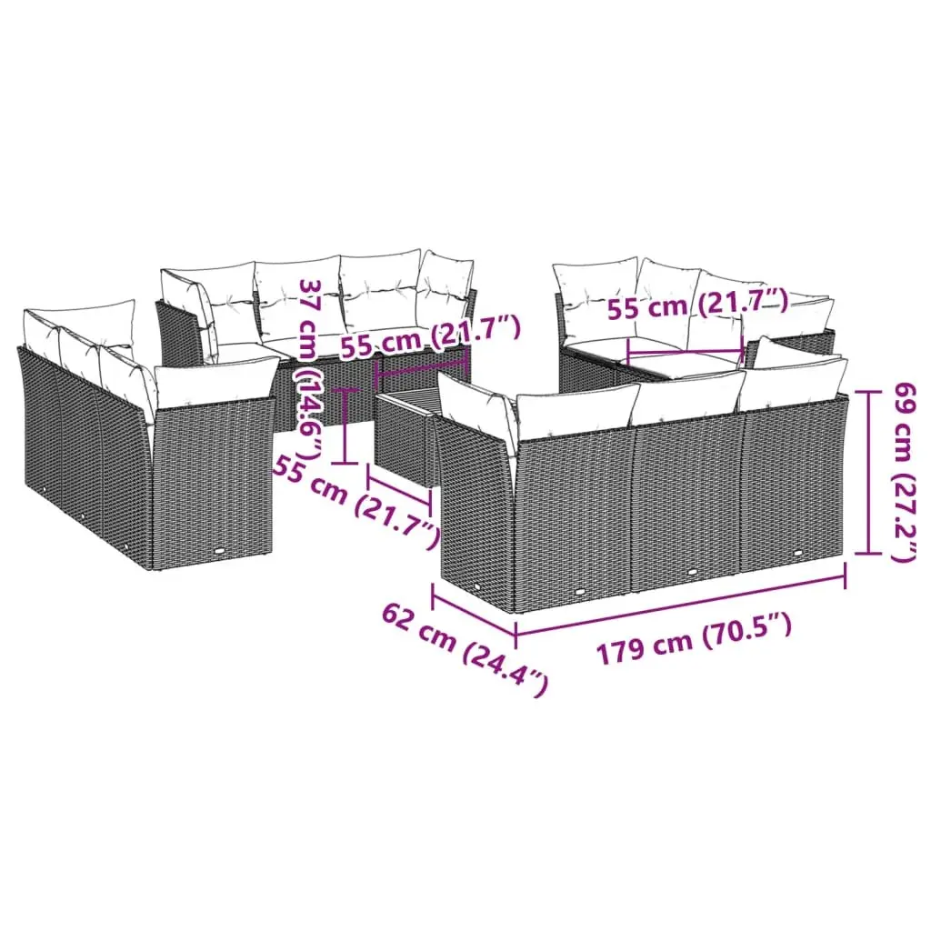 Garden Sofa Set 13 Piece Modular Outdoor Furniture Beige PE Rattan Acacia Wood