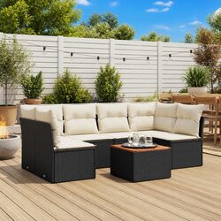 7 Piece Garden Sofa Set Outdoor Furniture Black Poly Rattan Patio Lounge with
