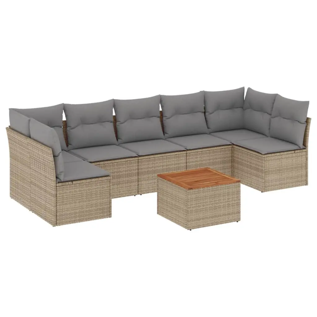 8 Piece Garden Sofa Set Modular PE Poly Rattan Outdoor Furniture Beige with Storage