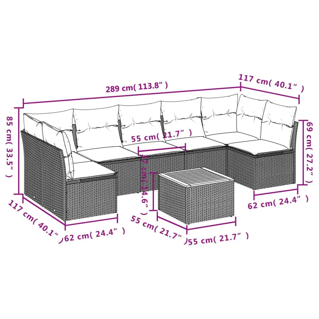 8 Piece Garden Sofa Set Modular PE Poly Rattan Outdoor Furniture Beige with Storage