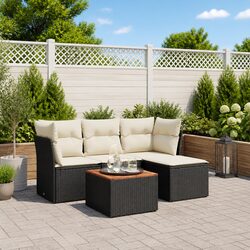 Outdoor Garden Sofa Set 5 Piece Black Poly Rattan Patio Furniture with Storage