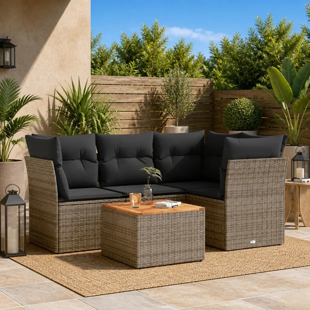 Garden Sofa Set 5 Piece Outdoor Furniture Grey Poly Rattan Patio Lounge with