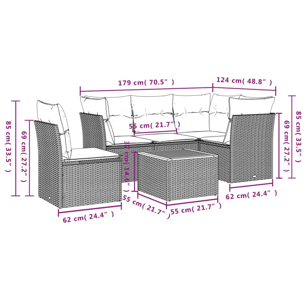 Garden Sofa Set 6 Piece Modular Outdoor Furniture PE Rattan Beige with Acacia Wood Table