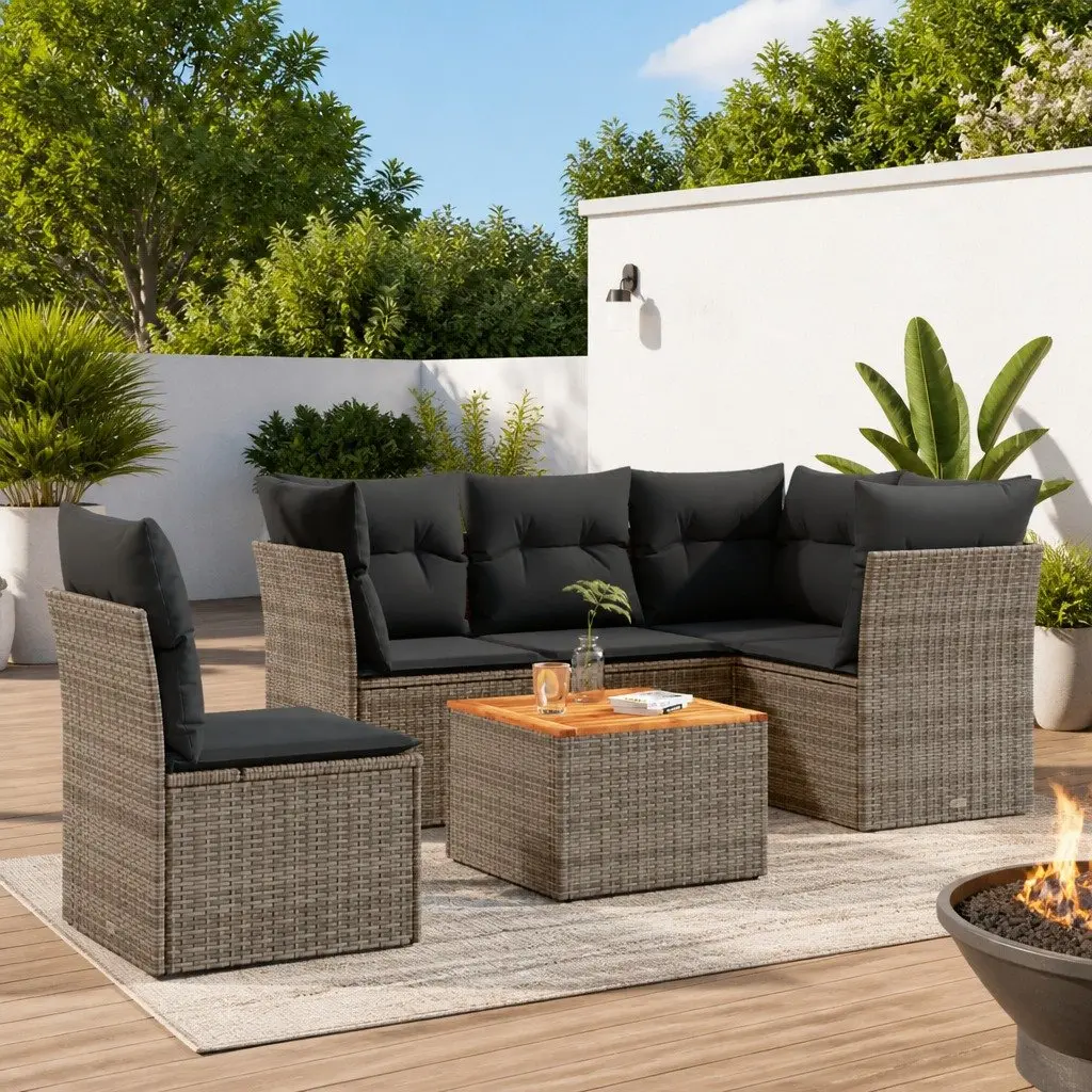 Garden Sofa Set Grey PE Rattan 6 Piece Outdoor Furniture Patio Seating