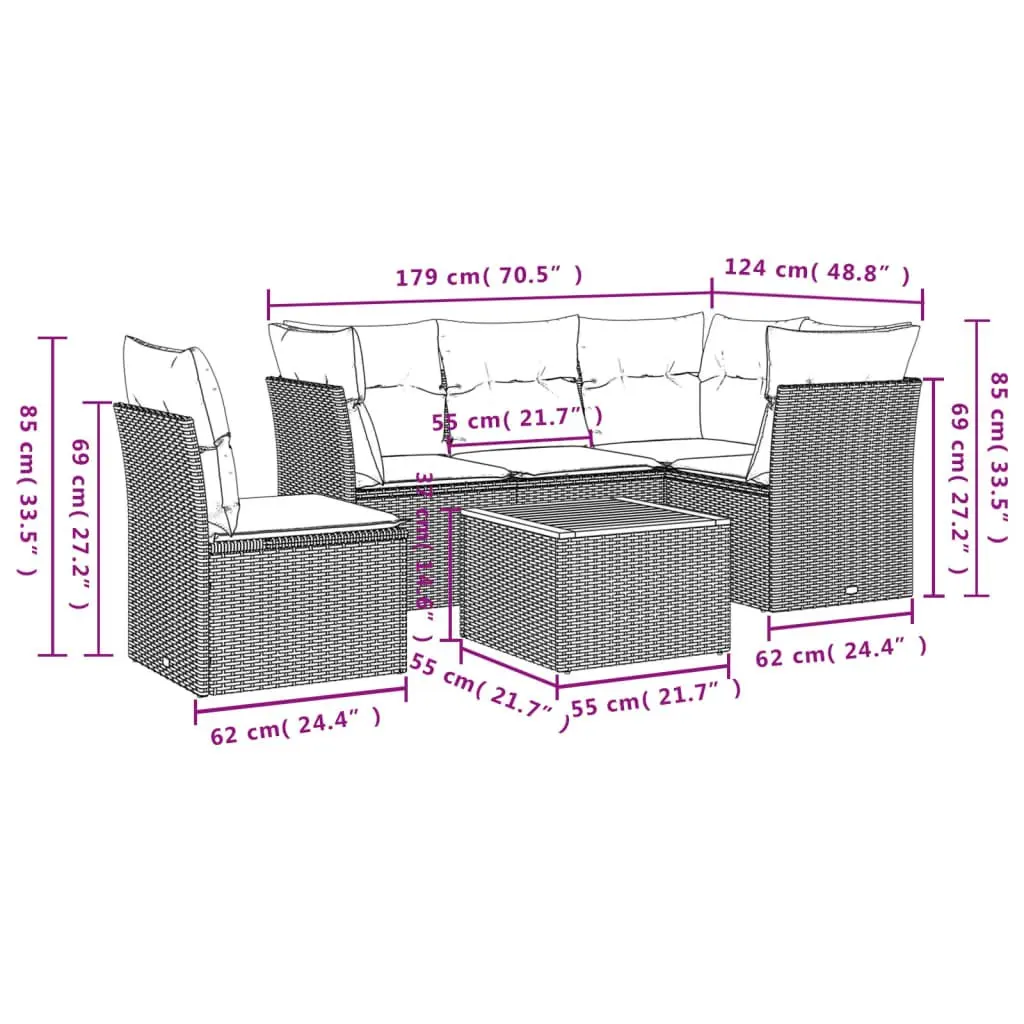 Garden Sofa Set Grey PE Rattan 6 Piece Outdoor Furniture Patio Seating