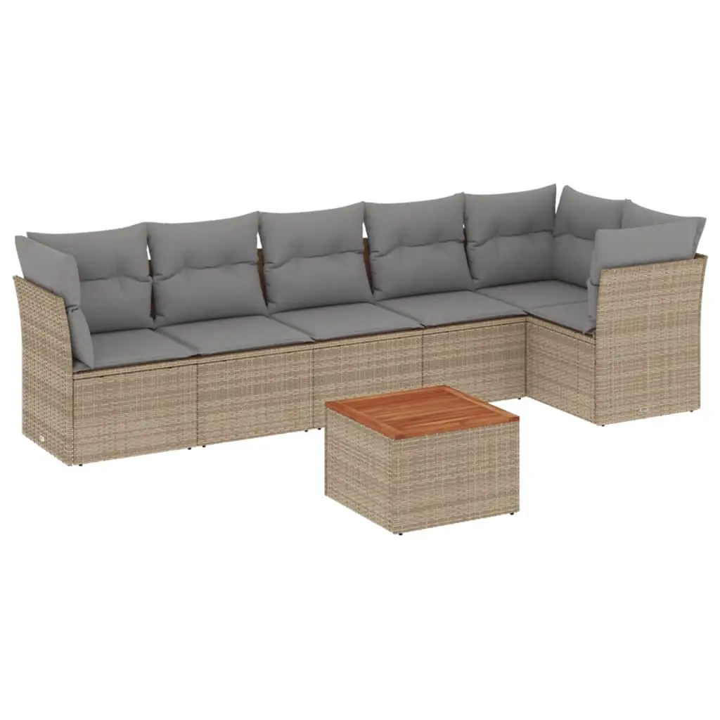 Garden Sofa Set 7 Piece Poly Rattan Outdoor Furniture Beige Patio Lounge Seating
