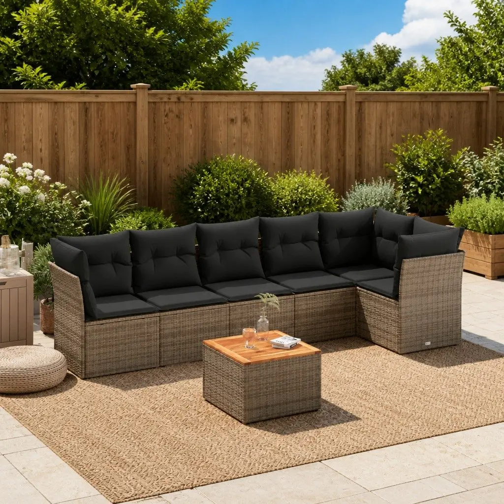 7 Piece Garden Sofa Set Poly Rattan Modular Outdoor Furniture Grey with Storage