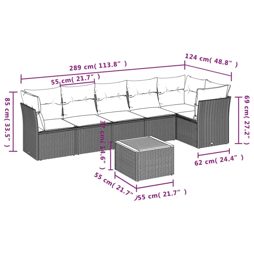 7 Piece Garden Sofa Set Poly Rattan Modular Outdoor Furniture Grey with Storage