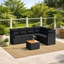 Garden Sofa Set 7 Piece Outdoor Furniture Poly Rattan Black Patio Seating