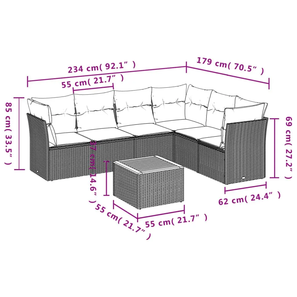 Garden Sofa Set 7 Piece Outdoor Furniture Beige Poly Rattan Patio Seating with