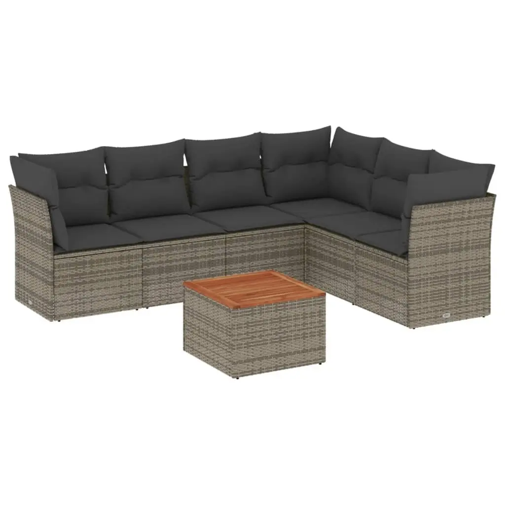 7 Piece Garden Sofa Set Poly Rattan Grey Outdoor Furniture with Storage