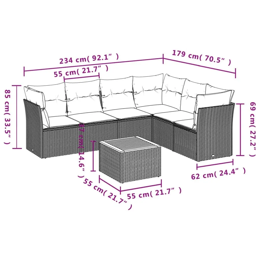 7 Piece Garden Sofa Set Poly Rattan Grey Outdoor Furniture with Storage