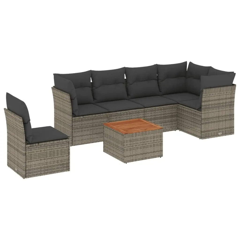 Garden Sofa Set 7 Piece Outdoor Furniture Grey Poly Rattan Patio Seating with