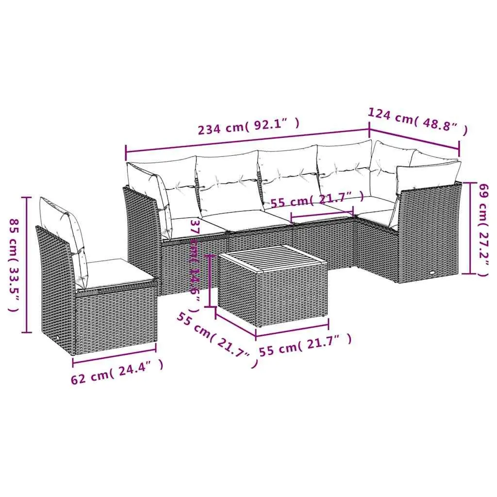 Garden Sofa Set 7 Piece Outdoor Furniture Grey Poly Rattan Patio Seating with