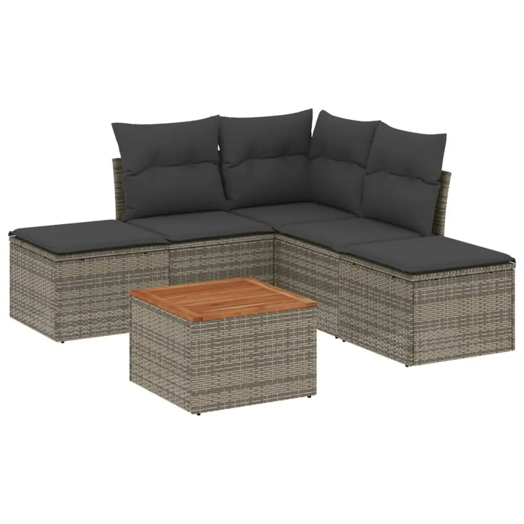 Garden Sofa Set 6 Piece Grey Poly Rattan Outdoor Furniture Patio Seating with
