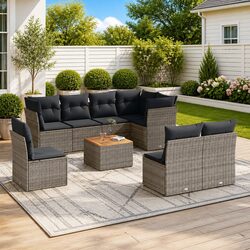 Practical 9 Piece Grey Sofa Set for Outdoor Use