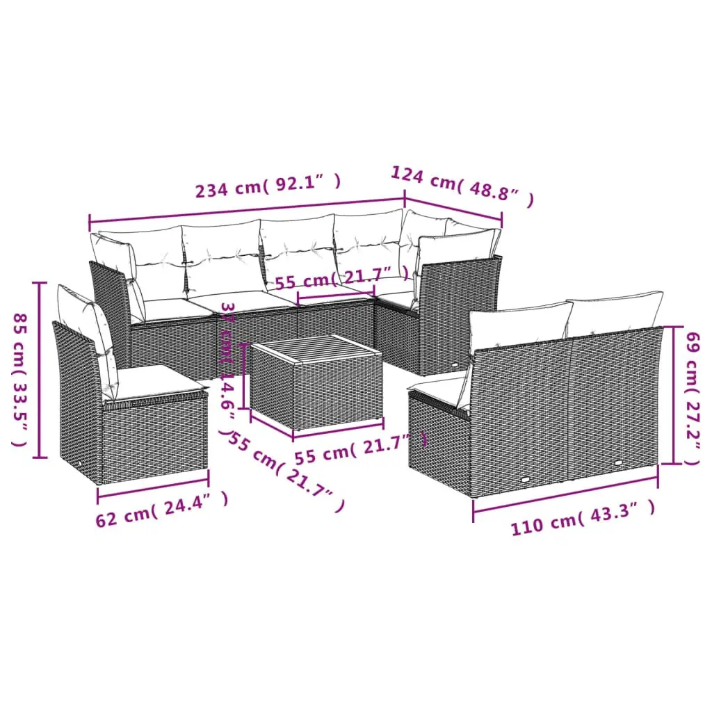 9 Piece Grey Sofa Set for Outdoor Use