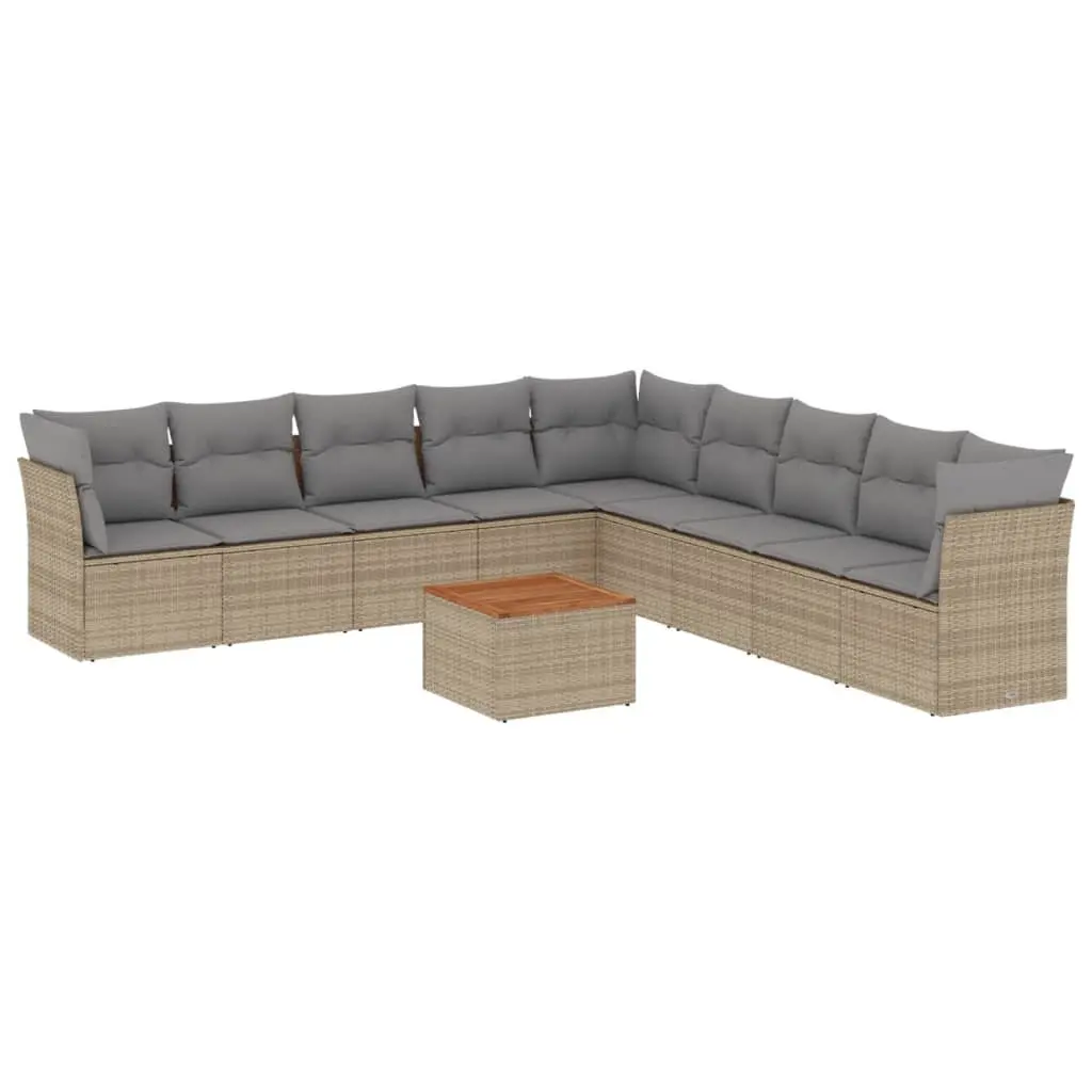 Garden Sofa Set 10 Piece PE Rattan Modular Outdoor Furniture Beige with Acacia Wood Table