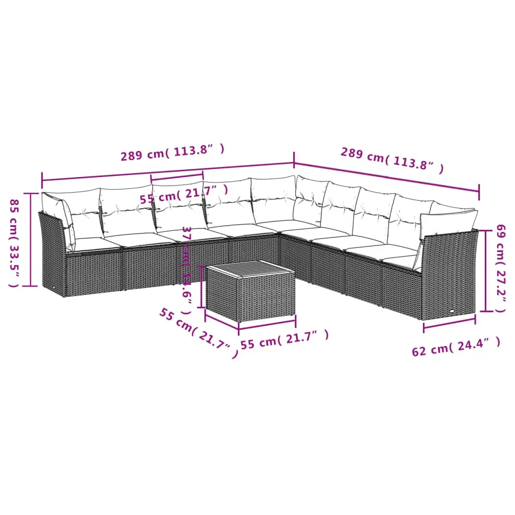 Garden Sofa Set PE Poly Rattan Modular 10 Piece Outdoor Furniture with Storage Grey