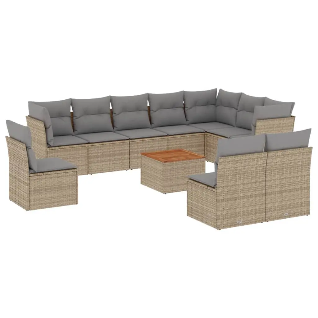 Garden Sofa Set 11 Piece Outdoor Furniture Beige Poly Rattan Modular Patio