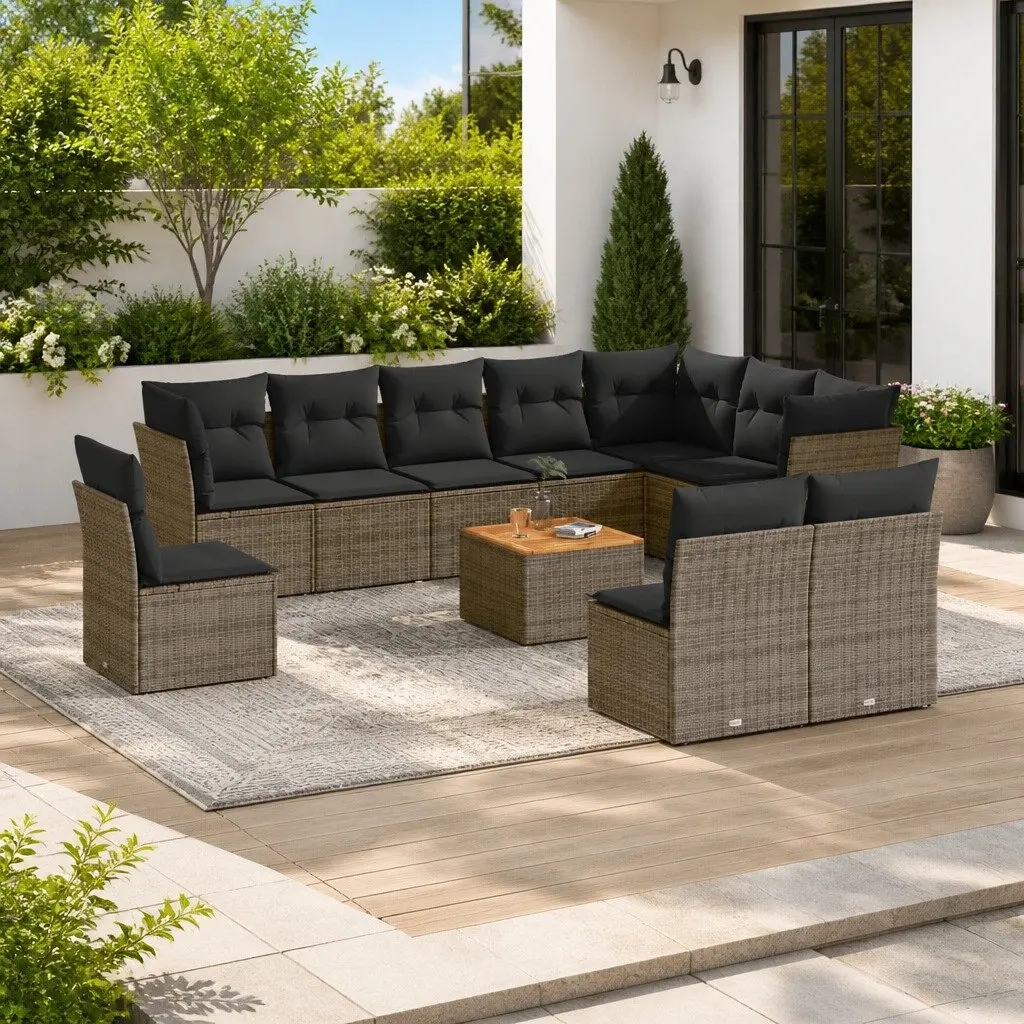 Garden Sofa Set PE Rattan 11 Piece Grey Outdoor Furniture with Cushions
