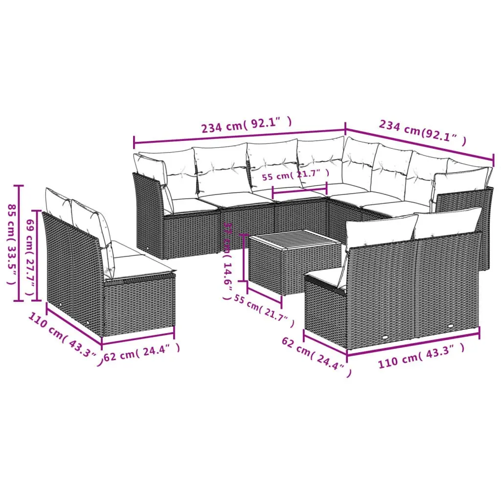 12 Piece Outdoor Sofa Set for Home Use