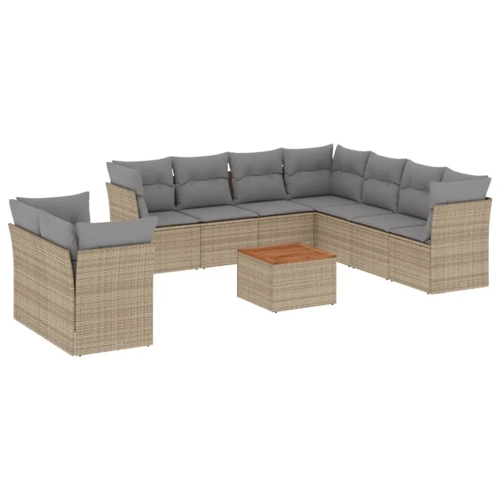Garden Sofa Set 11 Piece Outdoor Furniture Beige Poly Rattan Patio Lounge Suite