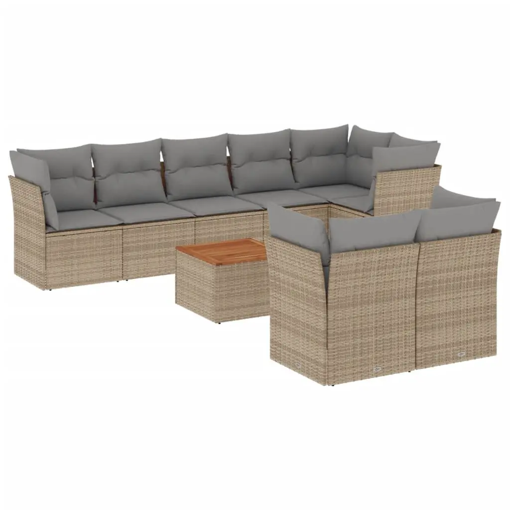 Garden Sofa Set 9 Piece Outdoor Furniture Patio Seating Beige Poly Rattan with