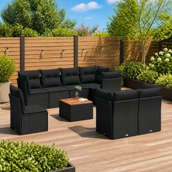 Garden Sofa Set 9 Piece Outdoor Furniture Black Poly Rattan Patio Lounge with