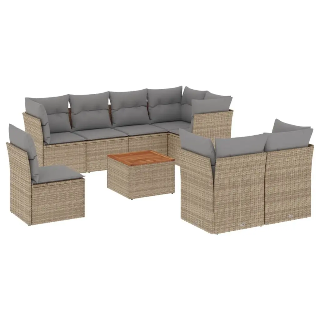Garden Sofa Set 9 Piece Outdoor Furniture Beige Poly Rattan Patio Lounge Seats