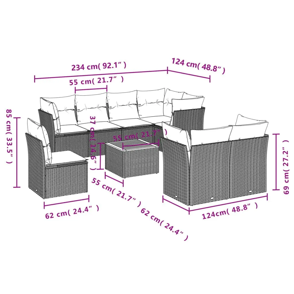 Garden Sofa Set 9 Piece Outdoor Furniture Beige Poly Rattan Patio Lounge Seats