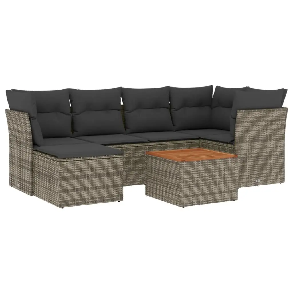7 Piece Garden Sofa Set Poly Rattan Grey Outdoor Patio with Storage Cushions