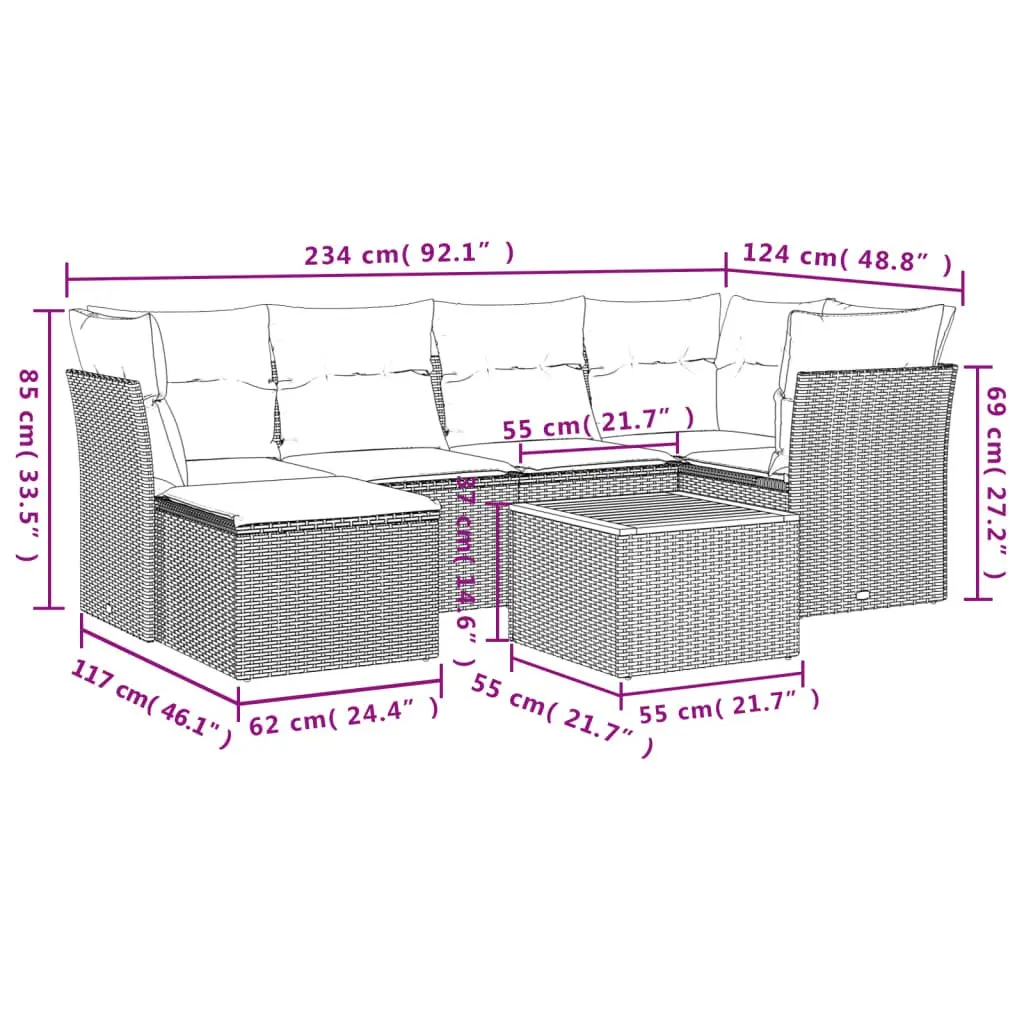 7 Piece Garden Sofa Set Poly Rattan Grey Outdoor Patio with Storage Cushions