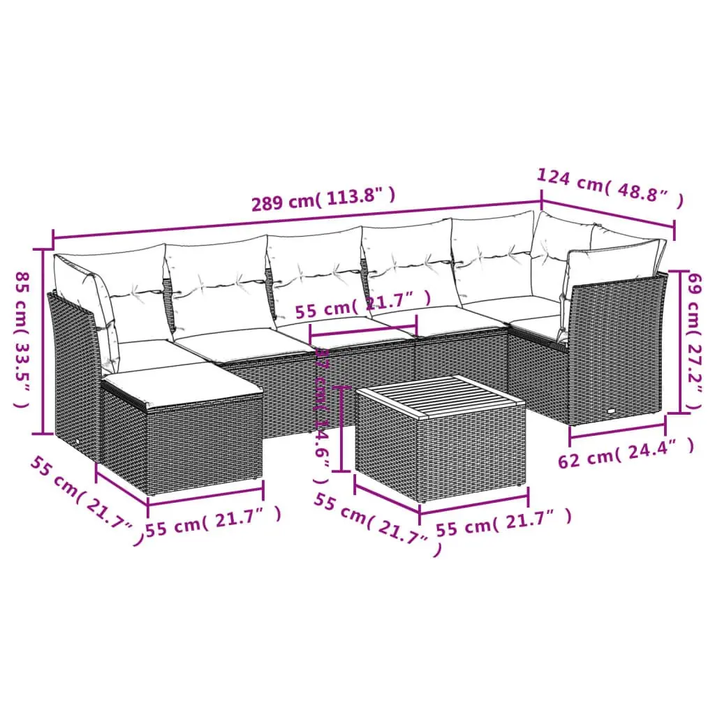 Garden Sofa Set 8 Piece Outdoor Furniture Grey Poly Rattan Modular Patio