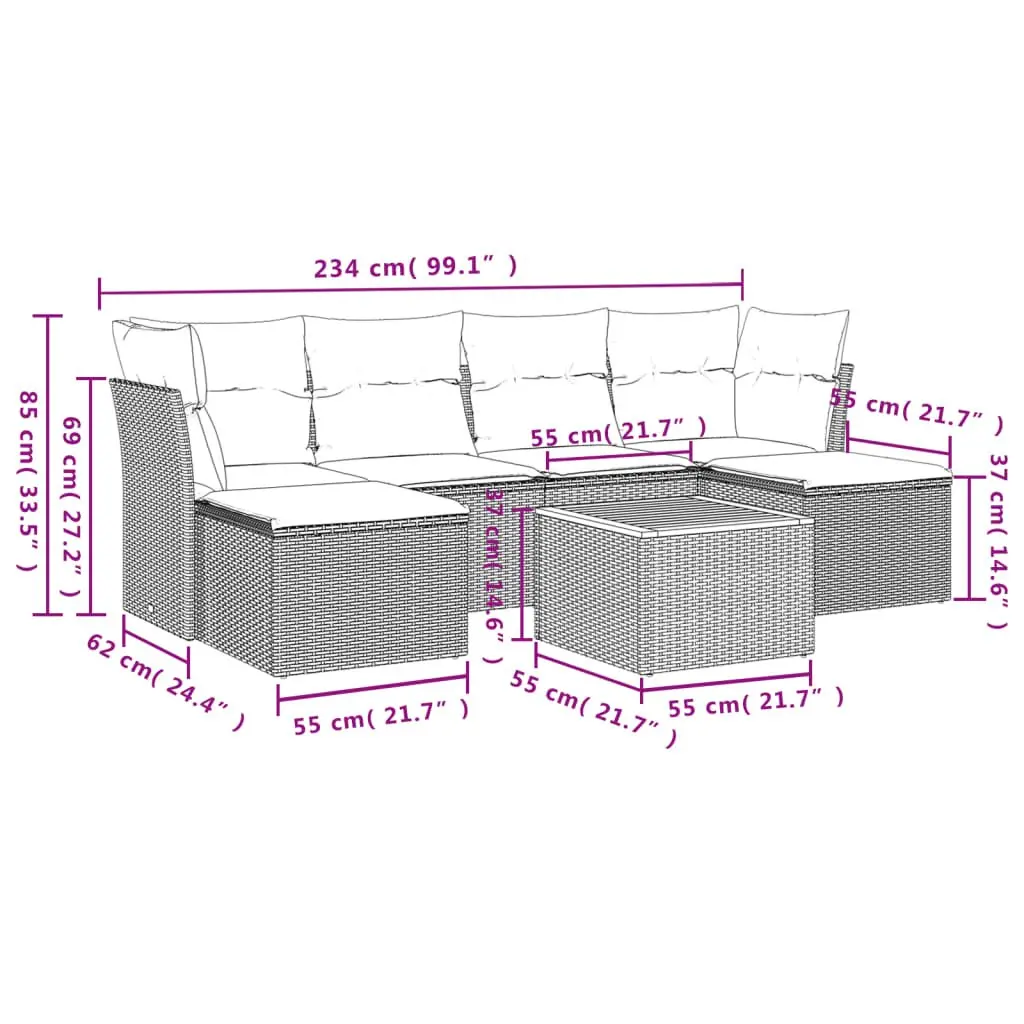 7-Piece Modular Grey Garden Sofa Set