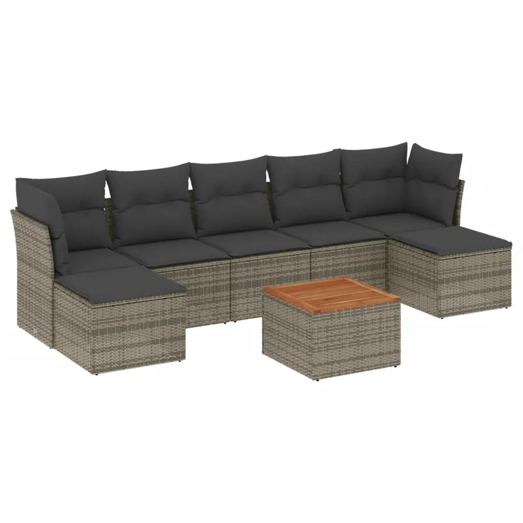 Garden Sofa Set 8 Piece Modular Outdoor Furniture Grey PE Rattan Acacia Wood