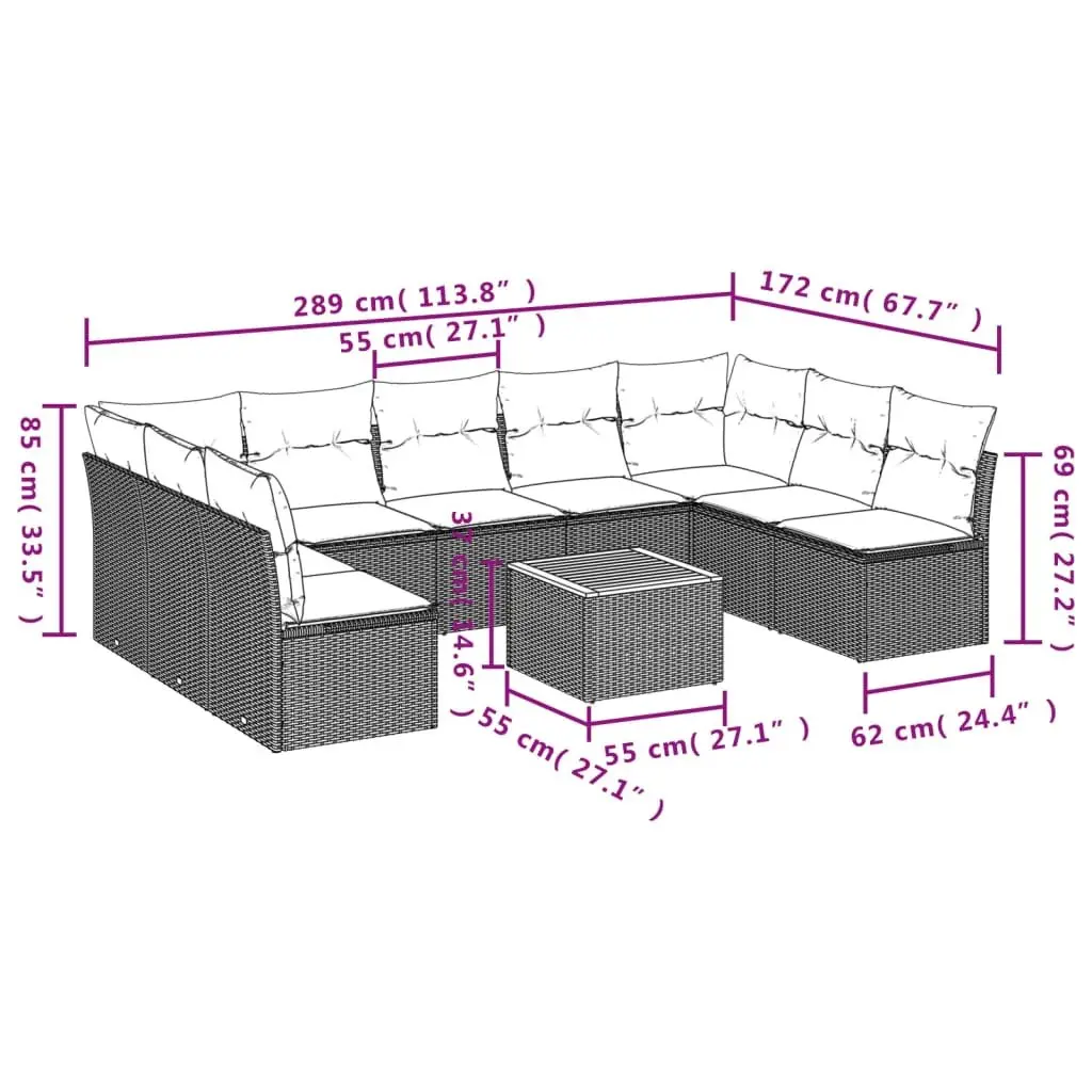 Garden Sofa Set 10 Piece Poly Rattan Beige Outdoor Furniture Modular with Storage Compartments