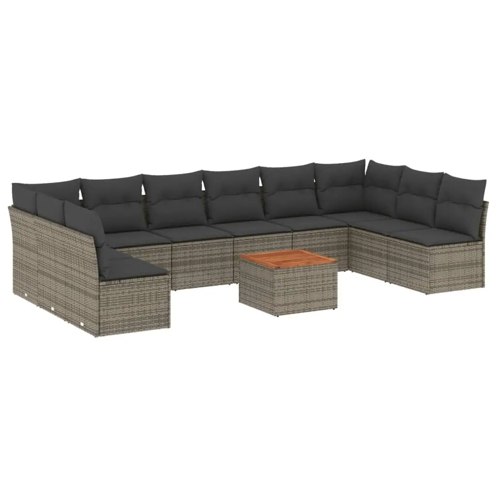 Garden Sofa Set PE Rattan 11 Pieces Outdoor Furniture Grey with Cushions