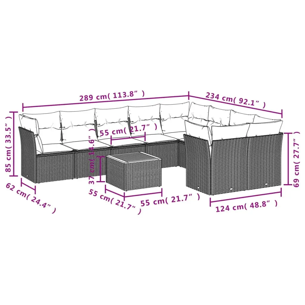 Garden Sofa Set PE Rattan Modular 10 Piece Outdoor Furniture Grey